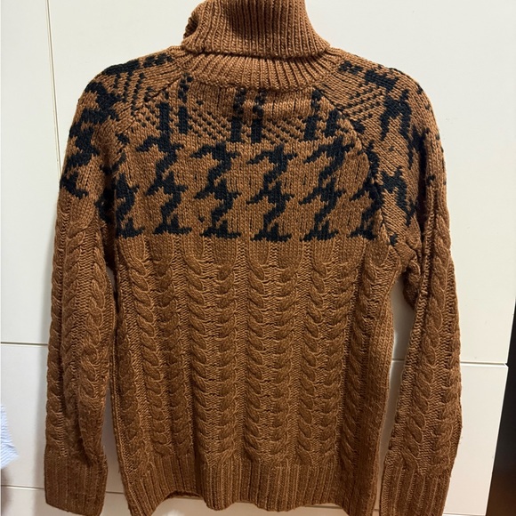 cleo Brown Cable Knit Turtleneck Sweater with Black Houndstooth Yoke - Picture 4 of 4